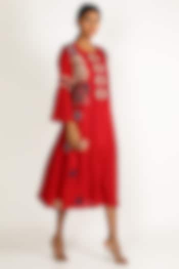 Cherry Red Embroidered Vacation Dress by Karigar & Co. at Pernia's Pop Up Shop