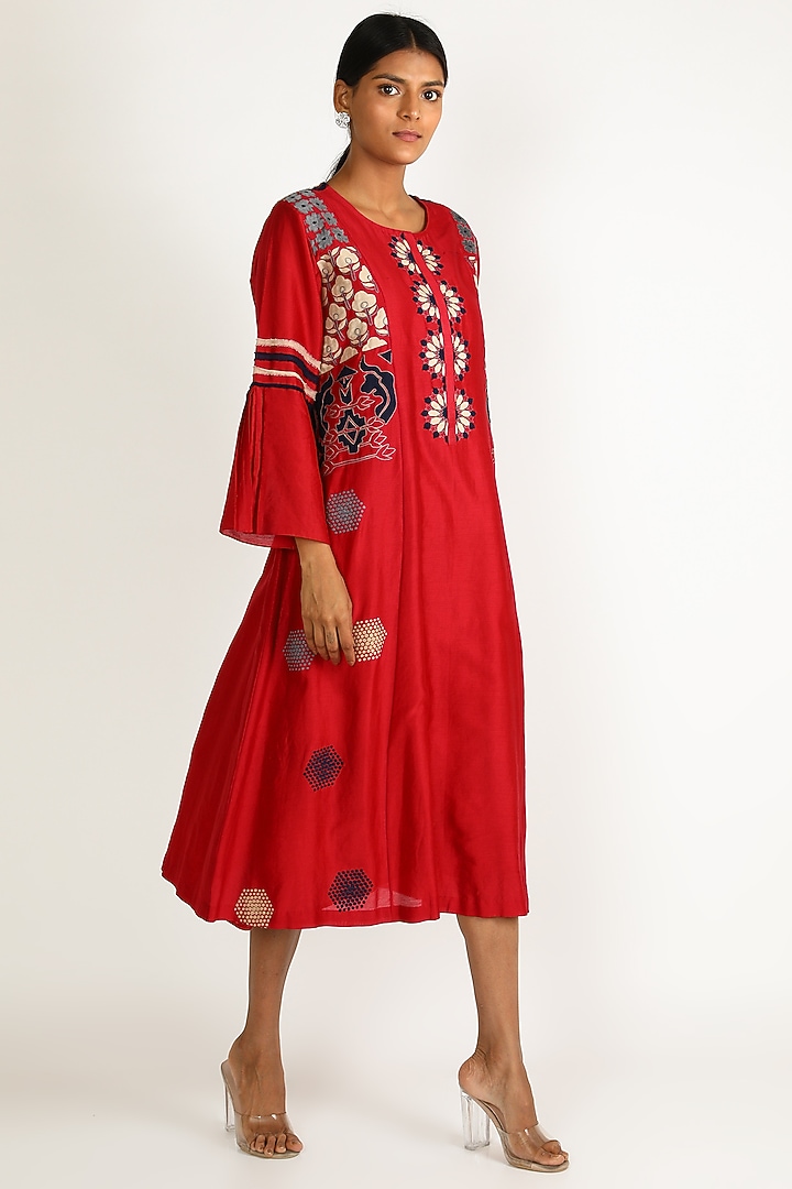 Cherry Red Embroidered Vacation Dress by Karigar & Co. at Pernia's Pop Up Shop