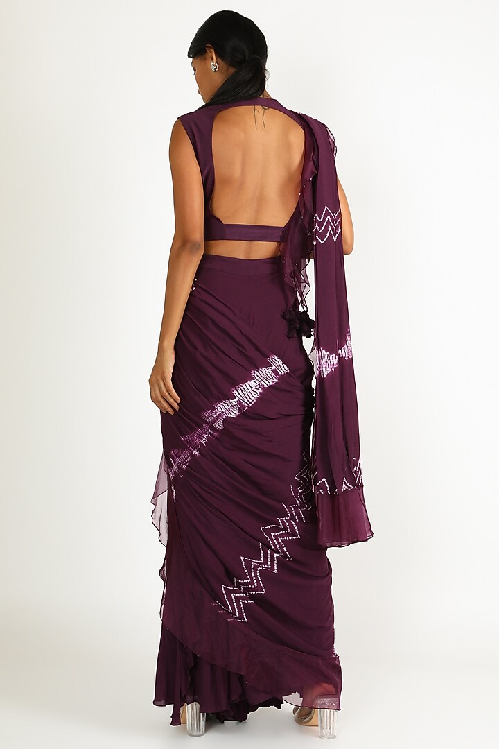 Purple Embroidered Draped Wedding Saree Set by Karigar & Co. at Pernia's Pop Up Shop
