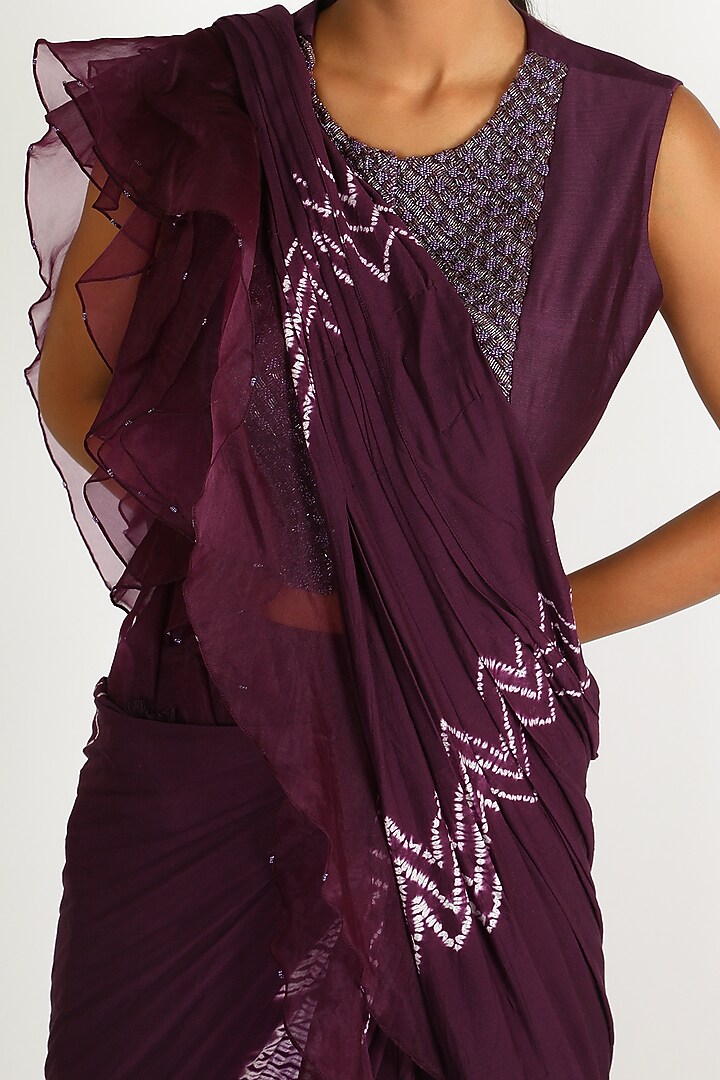 Purple Embroidered Draped Wedding Saree Set by Karigar & Co. at Pernia's Pop Up Shop