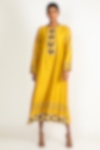 Yellow Embroidered Dress by Karigar & Co. at Pernia's Pop Up Shop