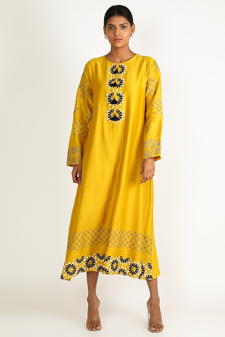 Yellow Embroidered Dress by Karigar & Co. at Pernia's Pop Up Shop