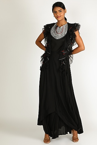 Black Embroidered & Dyed Maxi Dress by Karigar & Co.