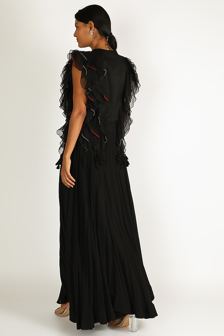 Black Embroidered & Dyed Maxi Cocktail Dress by Karigar & Co. at Pernia's Pop Up Shop