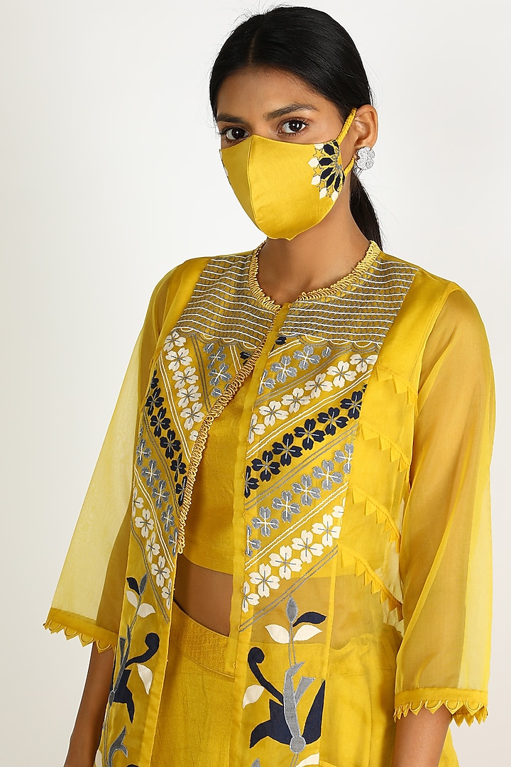 Yellow Applique Embroidered Mask by Karigar & Co.
