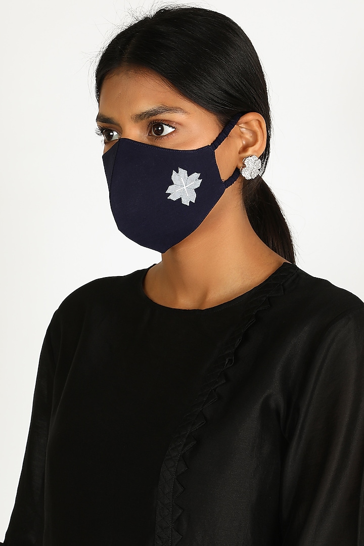 Navy Blue Embroidered Mask by Karigar & Co.