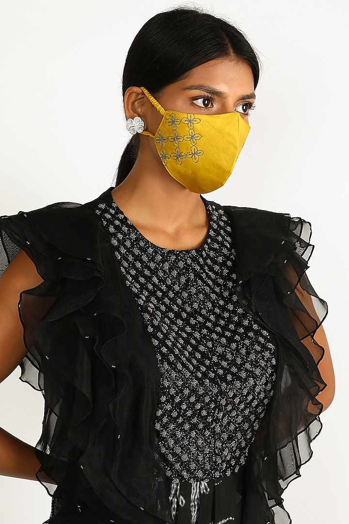 Yellow Embroidered Mask by Karigar & Co.