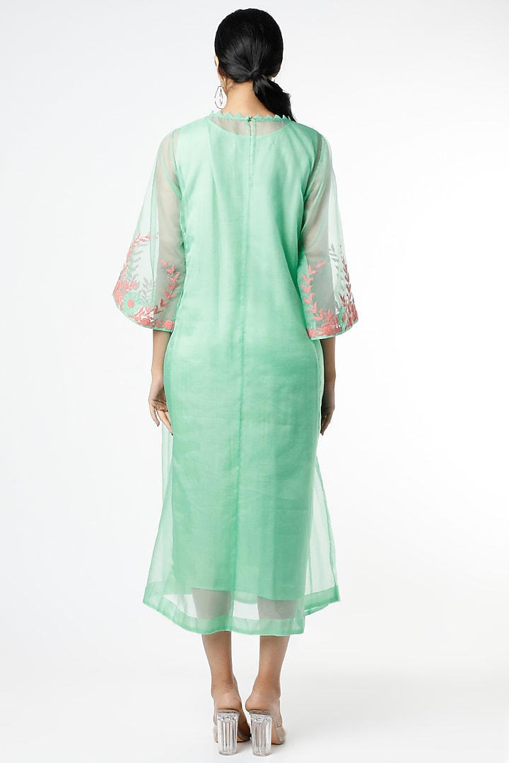 Turquoise Thread Applique Embroidered Vacation Dress by Karigar & Co. at Pernia's Pop Up Shop