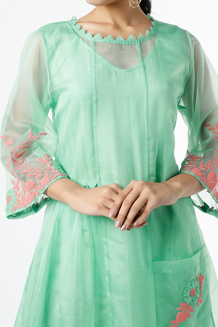 Turquoise Thread Applique Embroidered Vacation Dress by Karigar & Co. at Pernia's Pop Up Shop