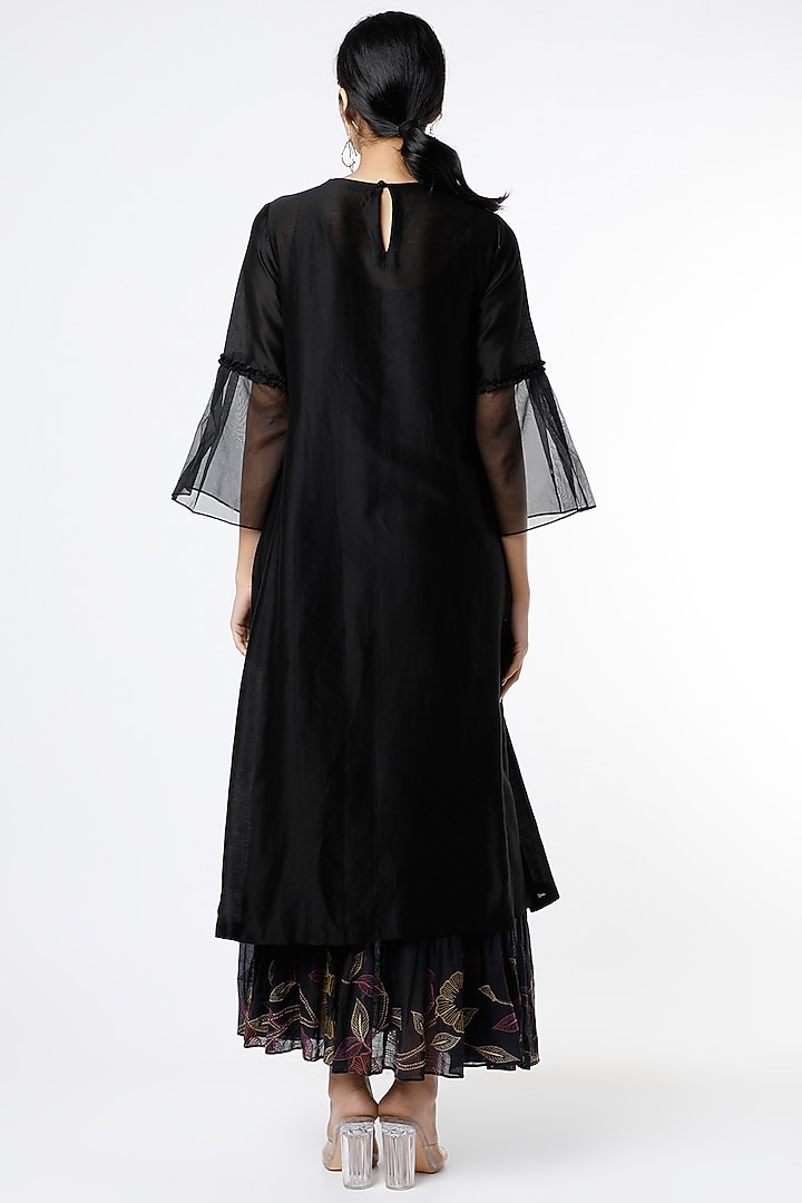 Black Thread Applique Embroidered Vacation Dress by Karigar & Co. at Pernia's Pop Up Shop