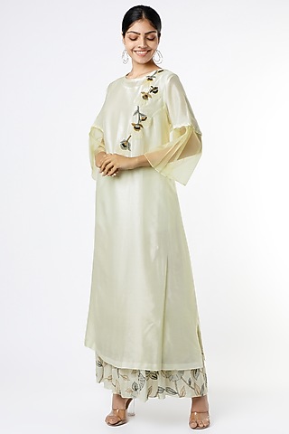 Off-White Thread Applique Embroidered Dress by Karigar & Co.