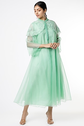 Turquoise Applique Embroidered Dress by Karigar & Co.