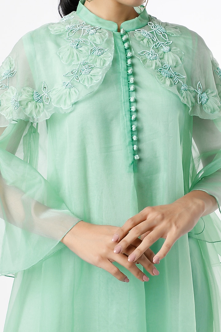 Turquoise Applique Embroidered Vacation Dress by Karigar & Co. at Pernia's Pop Up Shop