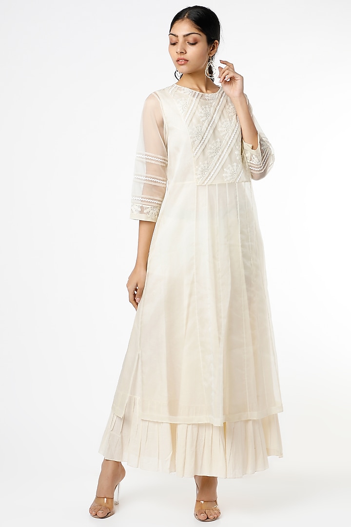 Off-White Applique Embroidered Dress by Karigar & Co. at Pernia's Pop Up Shop