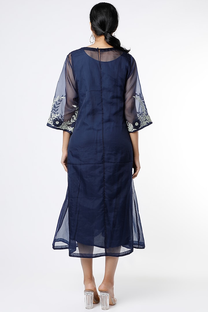 Navy Blue Applique Embroidered Vacation Dress by Karigar & Co. at Pernia's Pop Up Shop