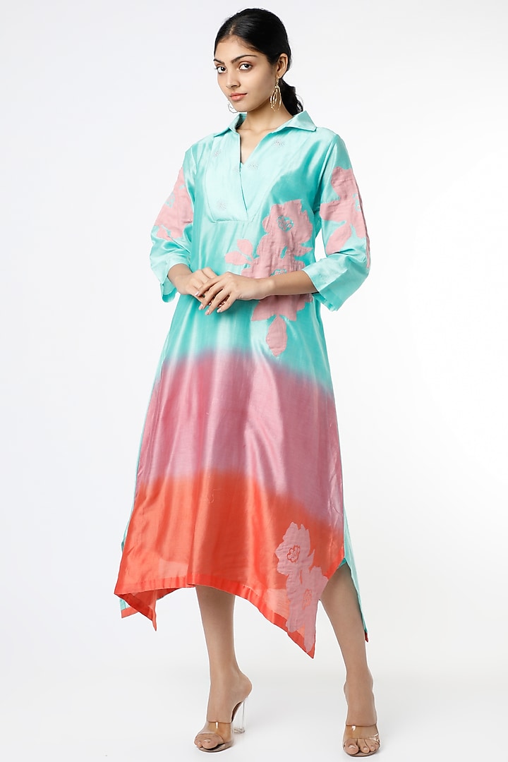 Multi-Colored Applique Embroidered Dress by Karigar & Co.