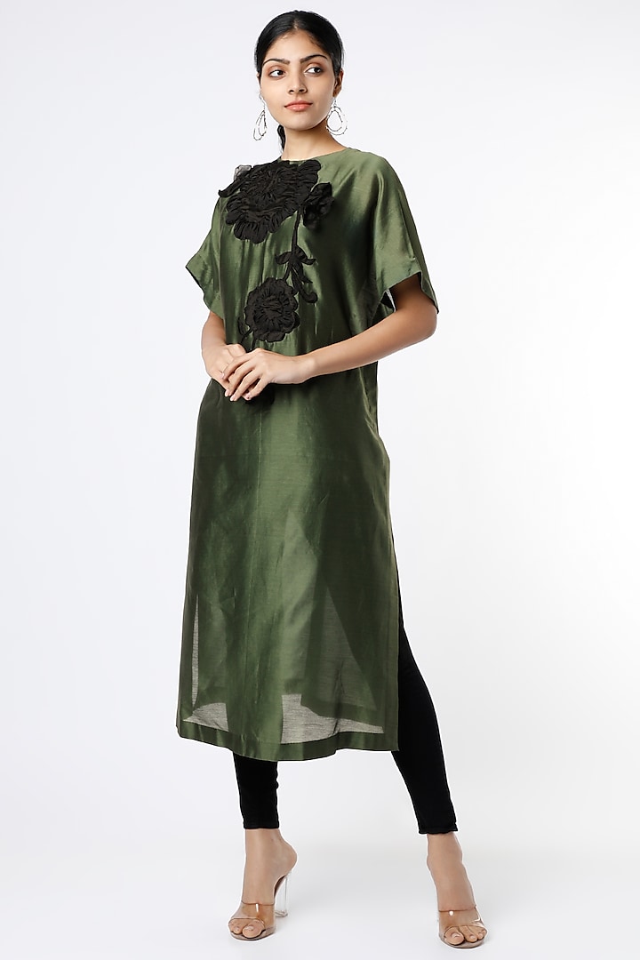 Green Applique Embroidered Dress by Karigar & Co.
