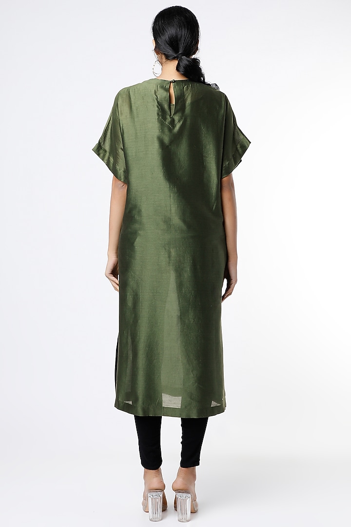 Green Applique Embroidered Summer Dress by Karigar & Co. at Pernia's Pop Up Shop