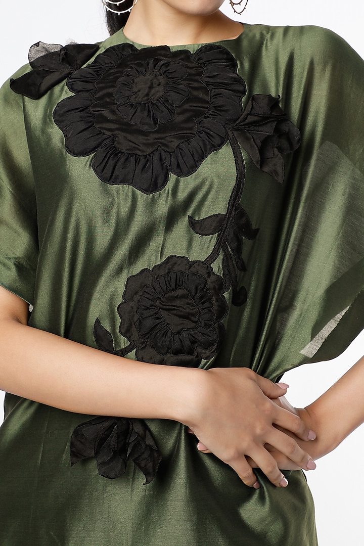 Green Applique Embroidered Summer Dress by Karigar & Co. at Pernia's Pop Up Shop