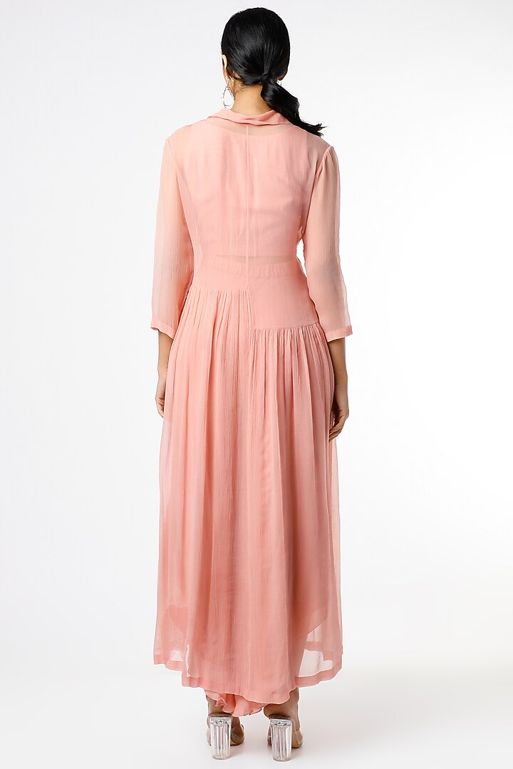 Pale Pink Thread Applique Embroidered Jacket Set by Karigar & Co. at Pernia's Pop Up Shop