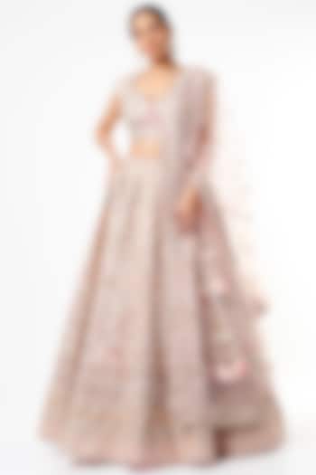 Peach Embroidered Handcrafted Meghna Bridal Lehenga Set by Kalighata at Pernia's Pop Up Shop