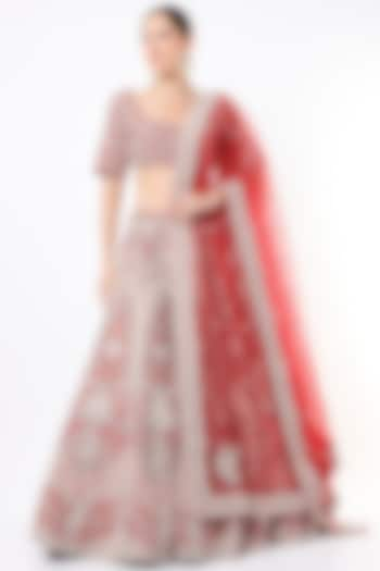 Red Paisley Bridal Lehenga Set by Kalighata at Pernia's Pop Up Shop