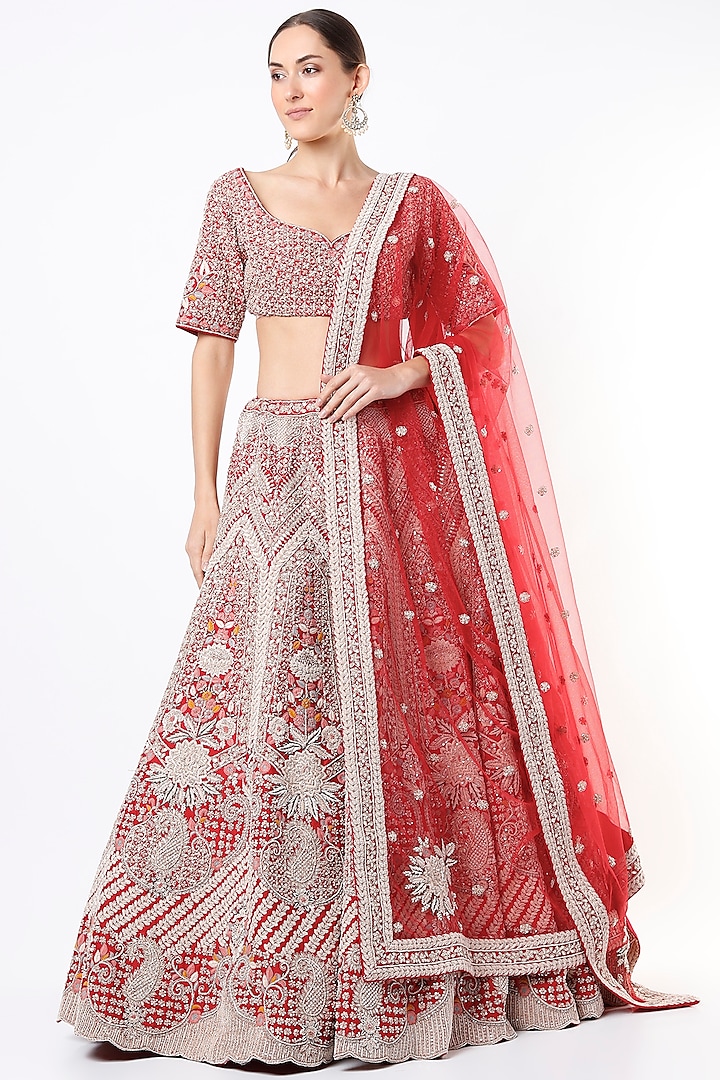 Red Paisley Bridal Lehenga Set by Kalighata at Pernia's Pop Up Shop