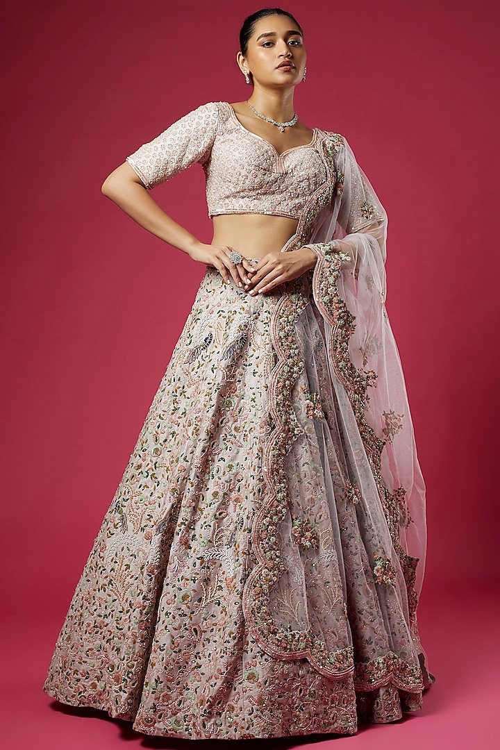 Copper Silk Embroidered Bridal Lehenga Set by Kalighata at Pernia's Pop Up Shop