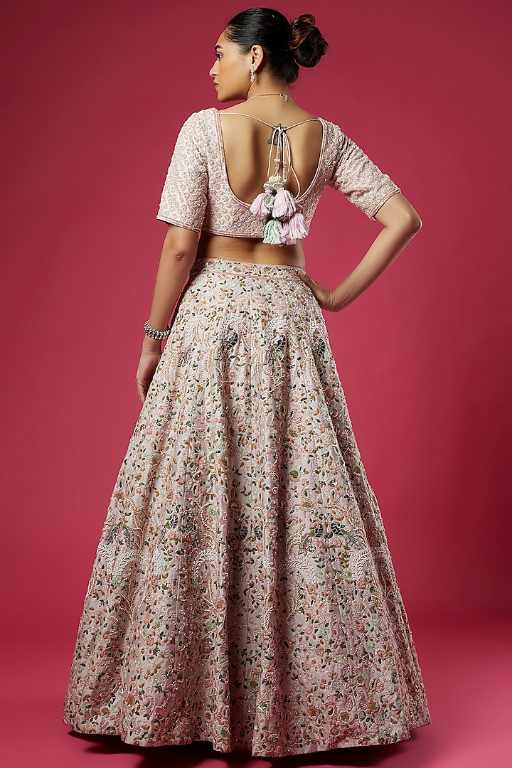 Copper Silk Embroidered Bridal Lehenga Set by Kalighata at Pernia's Pop Up Shop