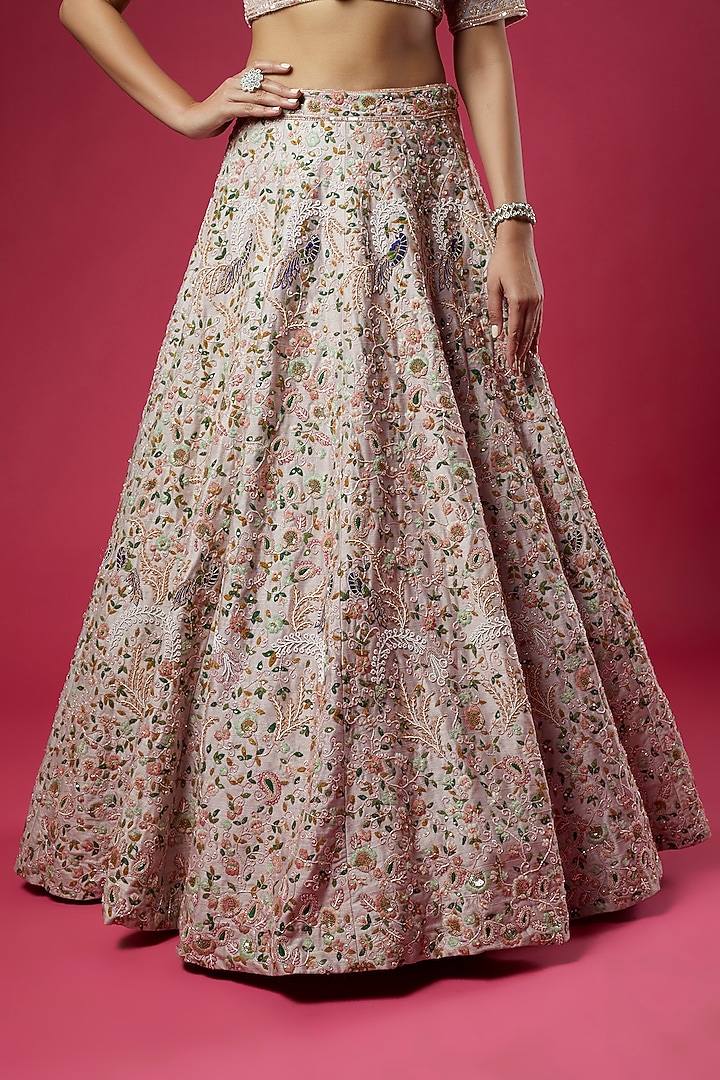 Copper Silk Embroidered Bridal Lehenga Set by Kalighata at Pernia's Pop Up Shop