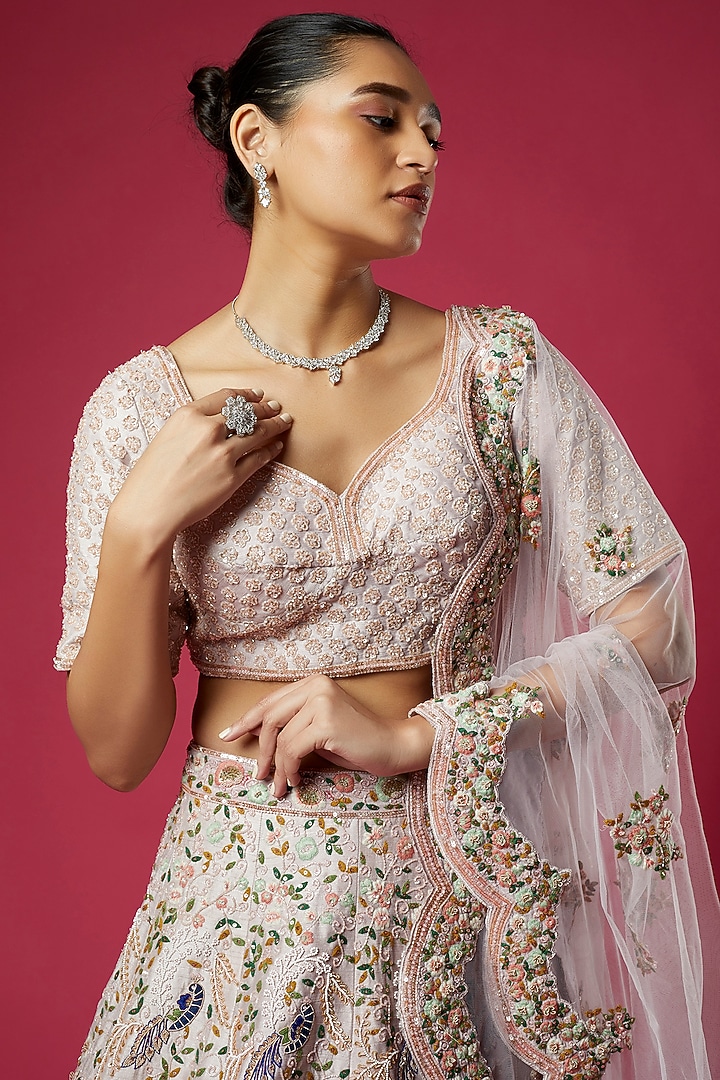 Copper Silk Embroidered Bridal Lehenga Set by Kalighata at Pernia's Pop Up Shop