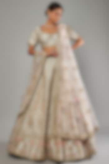 Ivory Raw Silk Embellished Wedding Lehenga Set by Kalighata at Pernia's Pop Up Shop
