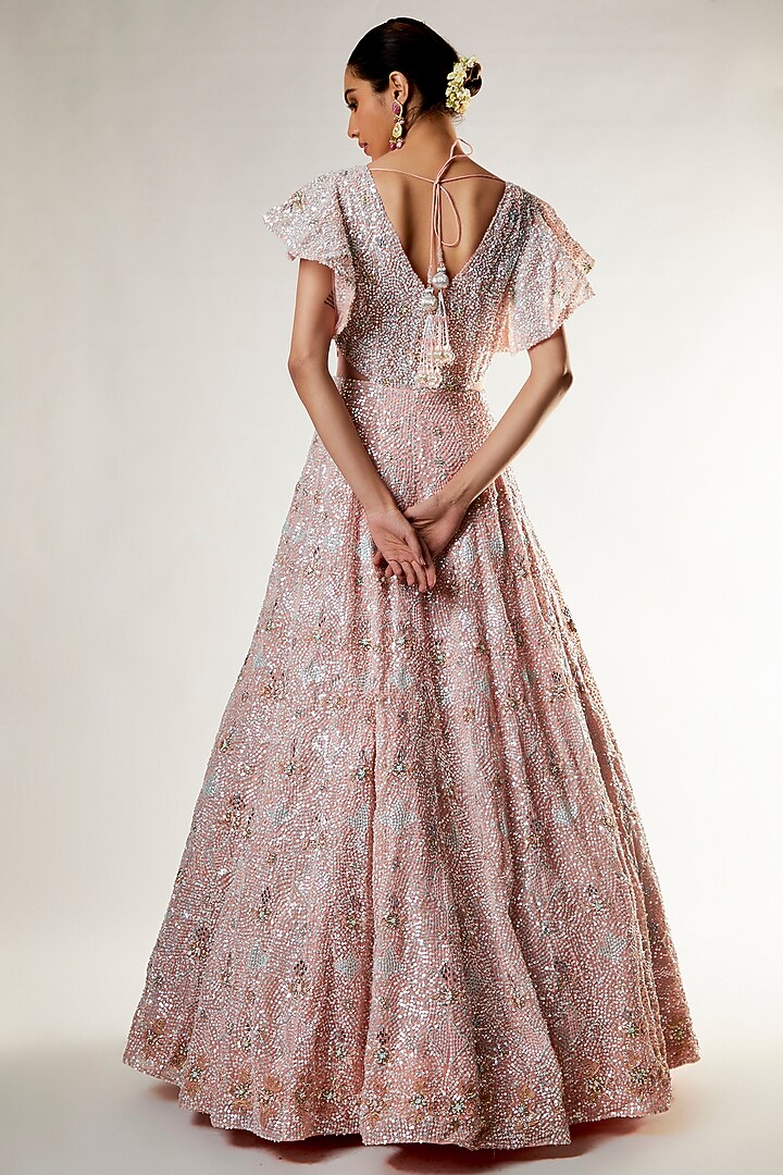 Peach Organza Embroidered Wedding Gown by Kalighata at Pernia's Pop Up Shop
