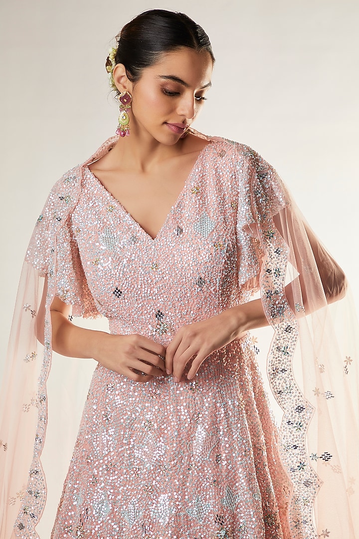 Peach Organza Embroidered Wedding Gown by Kalighata at Pernia's Pop Up Shop