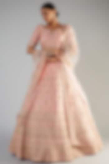 Blush Pink Raw Silk Embellished Bridal Lehenga Set by Kalighata at Pernia's Pop Up Shop