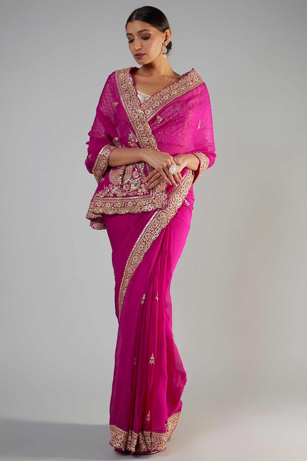 Buy Pink Stone Work Sarees Online for Women in USA