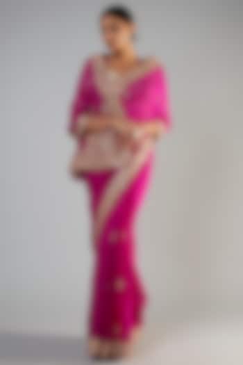 Pink Organza Sequins Embellished Saree Set by Kalighata