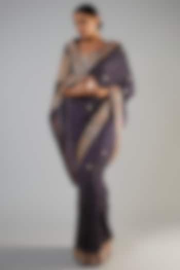 Purple Tissue Organza Embroidered Saree Set by Kalighata