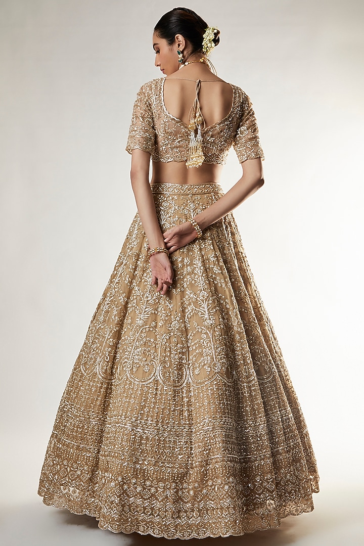 Gold Organza Zardosi Embroidered Bridal Lehenga Set by Kalighata at Pernia's Pop Up Shop