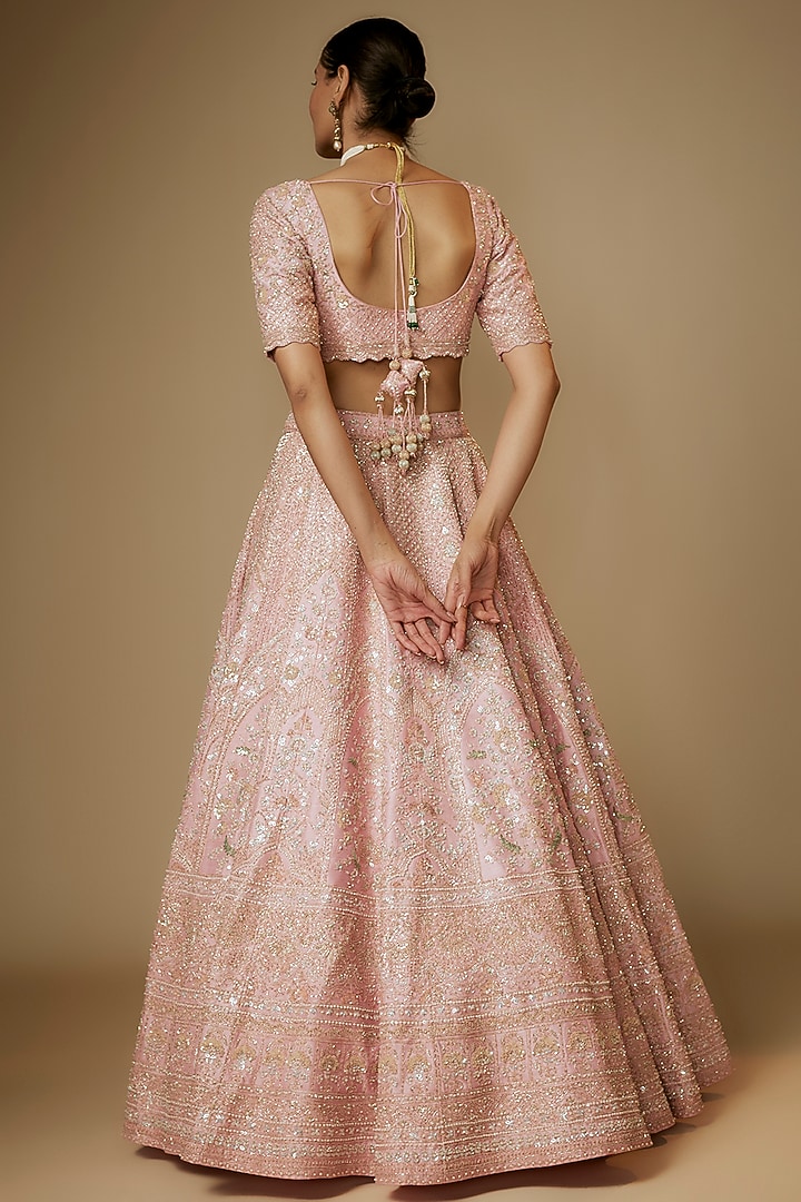 Pink Raw Silk Sequins & Cutdana Embroidered Bridal Lehenga Set by Kalighata at Pernia's Pop Up Shop