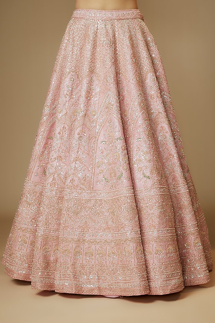 Pink Raw Silk Sequins & Cutdana Embroidered Bridal Lehenga Set by Kalighata at Pernia's Pop Up Shop