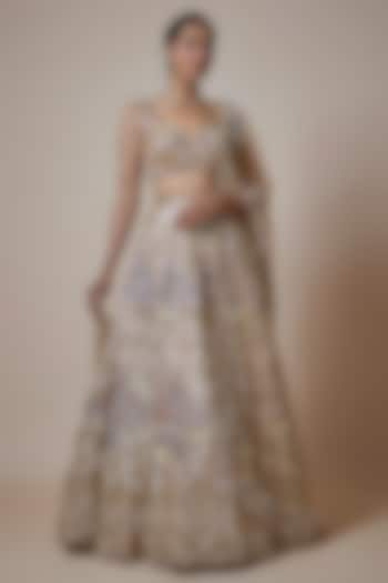 Grey Organza Sequins Hand & Machine Embroidered Bridal Lehenga Set by Kalighata at Pernia's Pop Up Shop