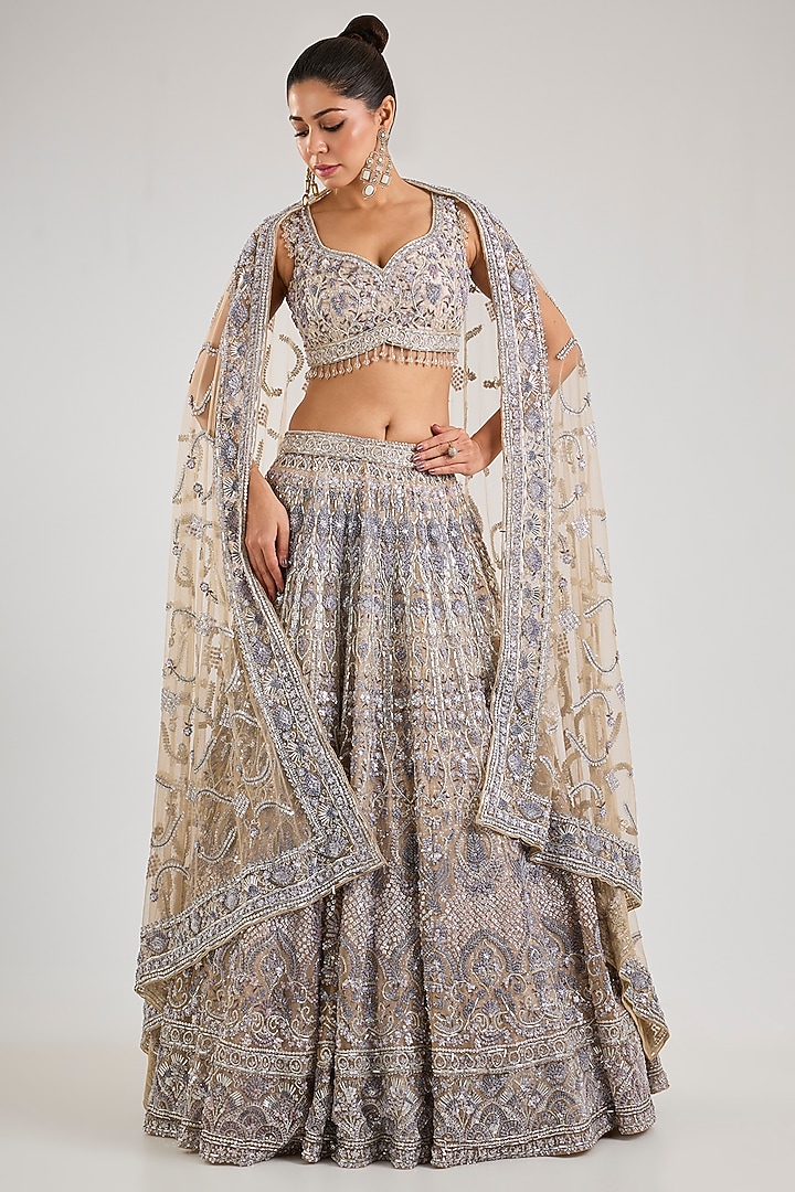 Gold Organza Embroidered Bridal Lehenga Set by Kalighata at Pernia's Pop Up Shop