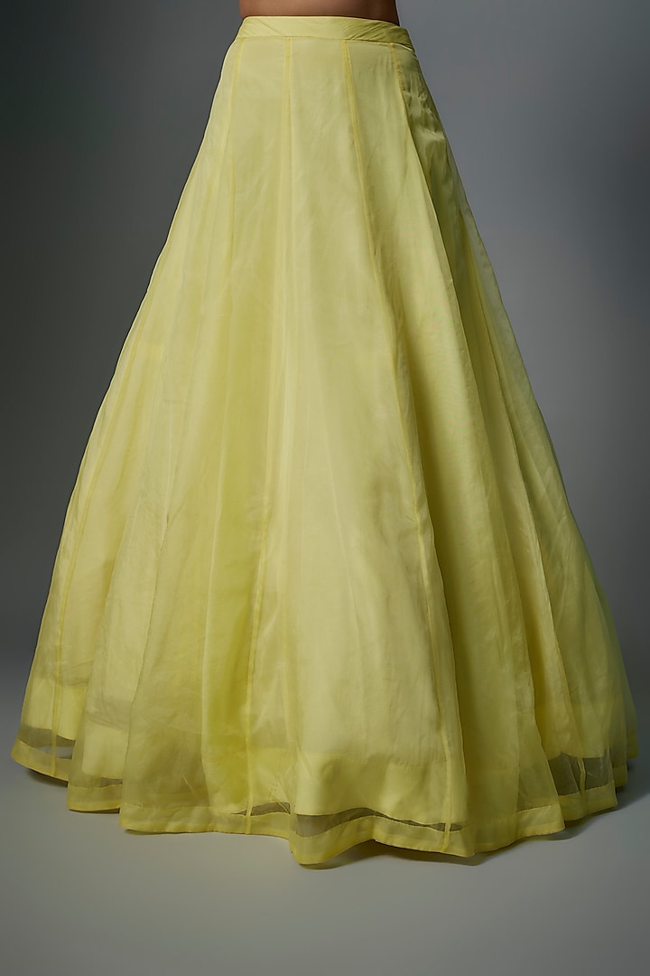 Pastel Yellow Raw Silk Hand Embroidered Jacket Bridal Lehenga Set by Kalighata at Pernia's Pop Up Shop