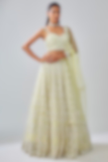 Yellow Net Sequin & Cutdana Embroidered Bridal lehenga for 22 Lehenga Set by Kalighata at Pernia's Pop Up Shop