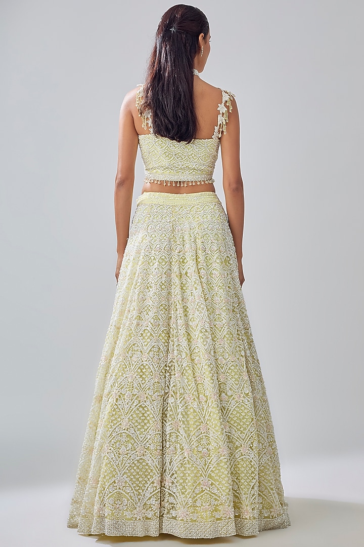 Yellow Net Sequin & Cutdana Embroidered Bridal Lehenga Set by Kalighata at Pernia's Pop Up Shop