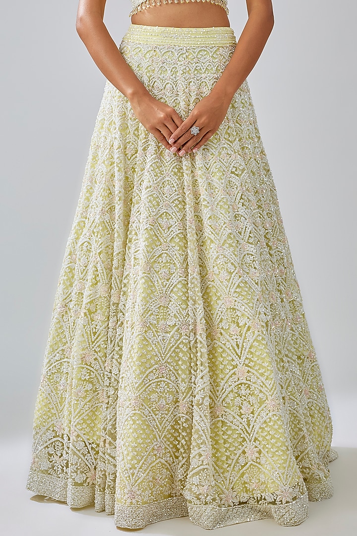 Yellow Net Sequin & Cutdana Embroidered Bridal Lehenga Set by Kalighata at Pernia's Pop Up Shop