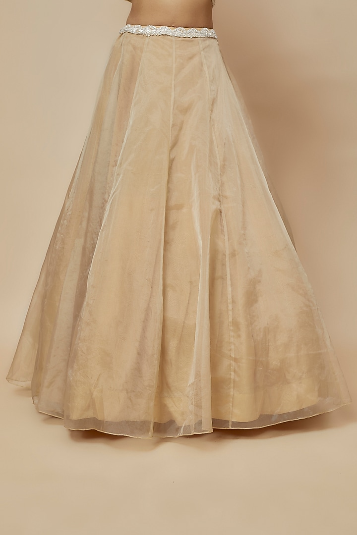 Beige Organza Hand Embroidered Jacket Bridal Lehenga Set by Kalighata at Pernia's Pop Up Shop