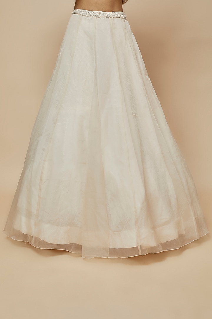 Peach Organza Hand Embroidered Jacket Bridal Lehenga Set by Kalighata at Pernia's Pop Up Shop