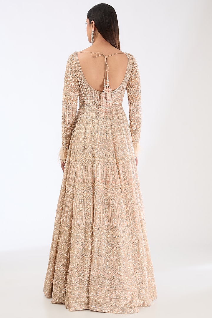 Gold Organza Hand Embroidered Jacket Bridal Lehenga Set by Kalighata at Pernia's Pop Up Shop